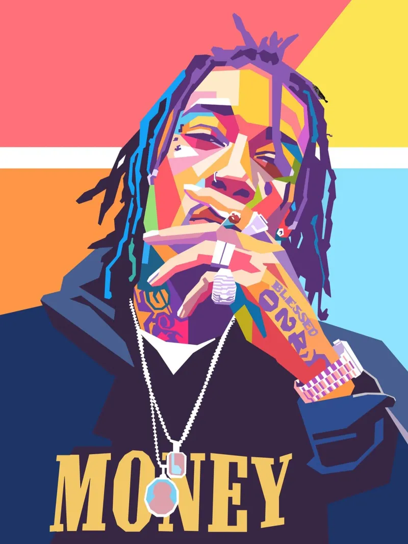 Ritratto pop art colorato di Wiz Khalifa carta hahnemühle da Hantamrata