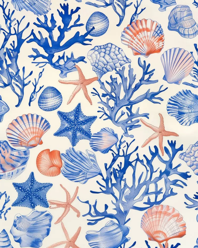 Blauw Zeeschelp Zeester Koraal Kust Boho Strand Huis Zomer canvas van Gentle Echoes Art