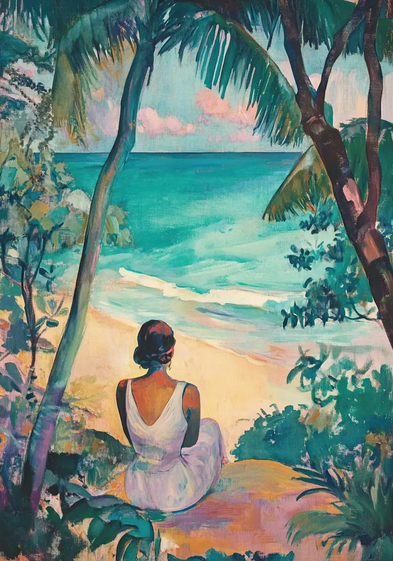 Donna in riva al mare poster da Nikis Art Studio