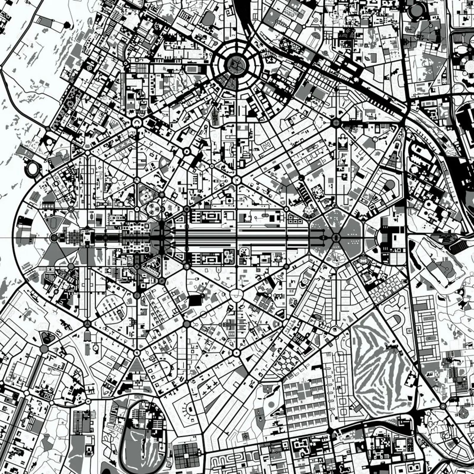 New Delhi Black & White_100X100.Jpg tela con Cornice a cassetta da Planos Urbanos