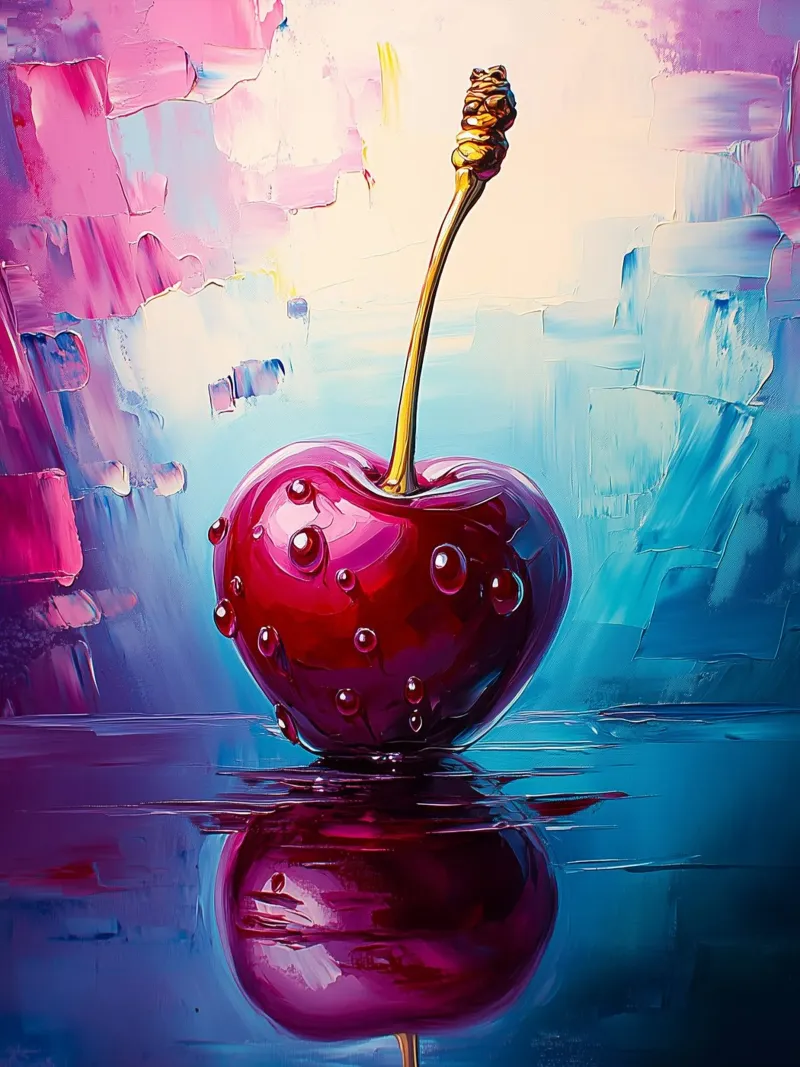 Artistic cherry on an abstract background canvas with Floater frame by Spice & Style