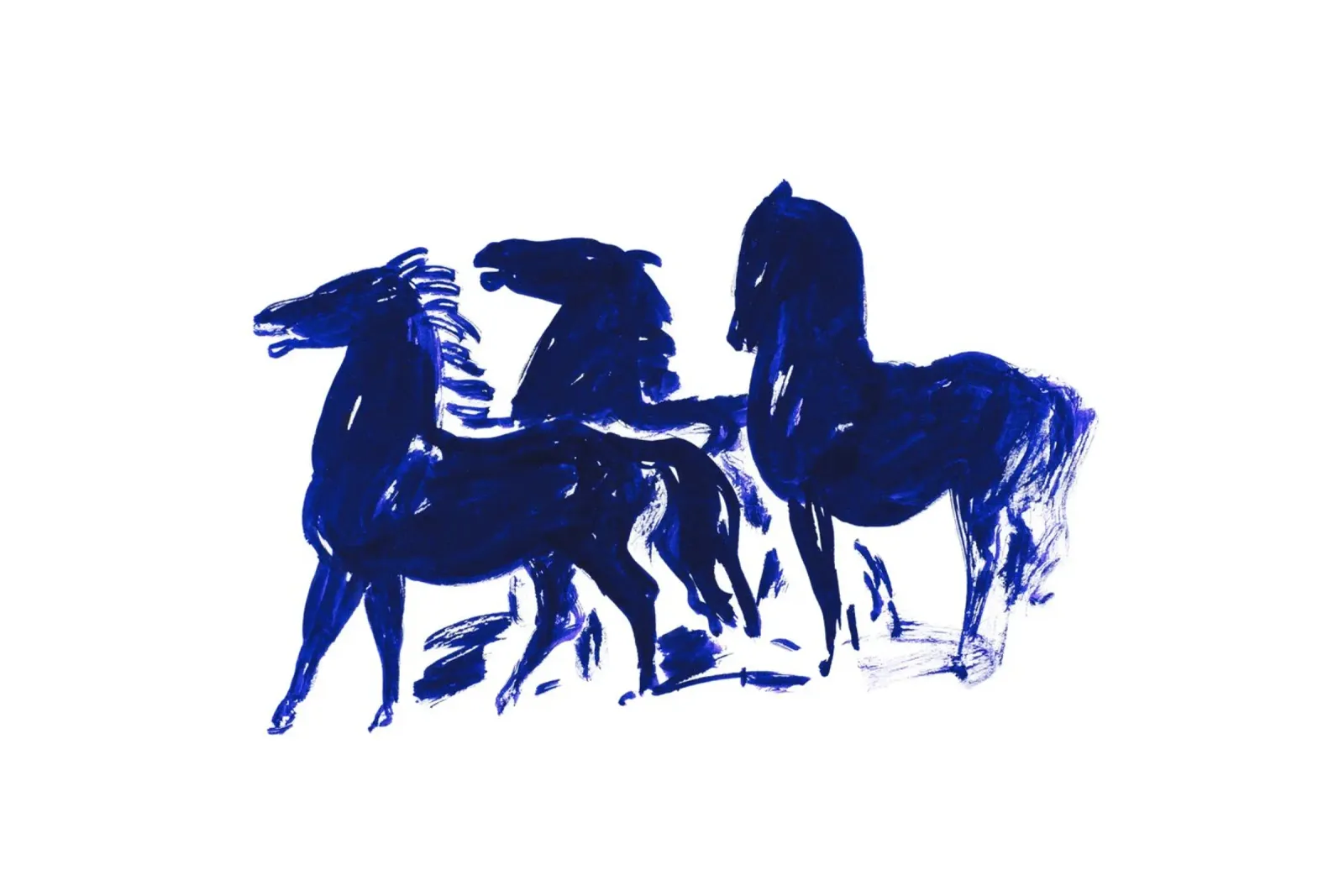 Tres caballos negros de pie mirando a la izquierda poster con marco de aluminio de Second Canvas