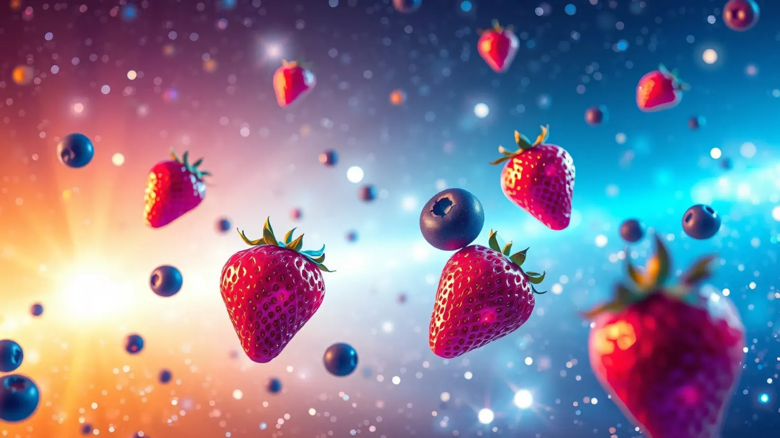 Fragole e mirtilli galleggianti colorati pellicola backlit da DesignDoodle