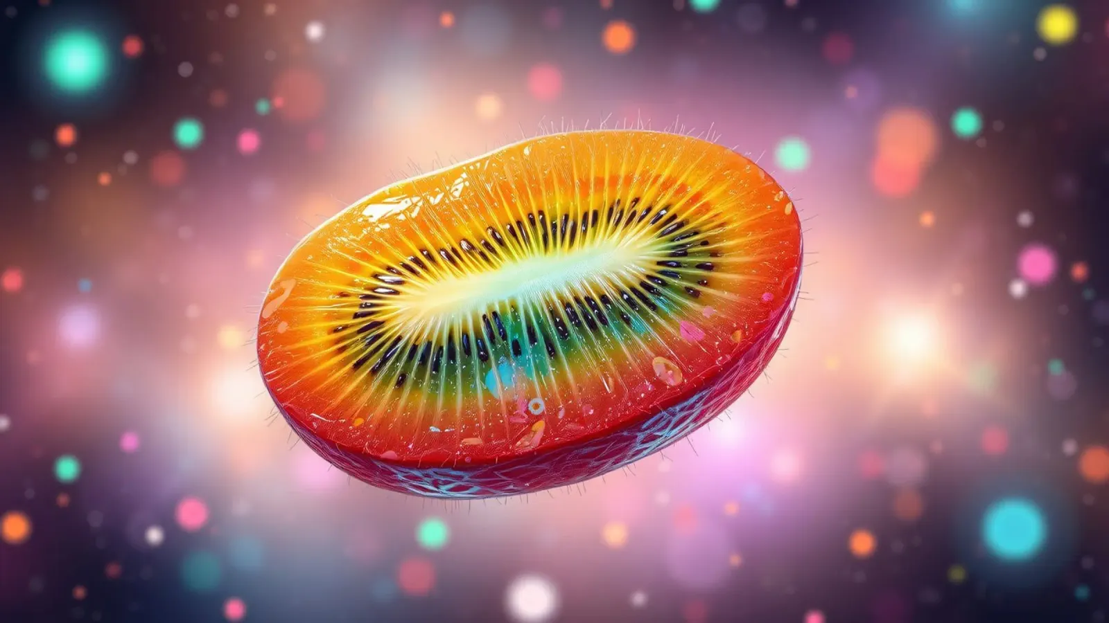 Vibrant abstract art featuring a colorful fruit space hahnemühle by DesignDoodle