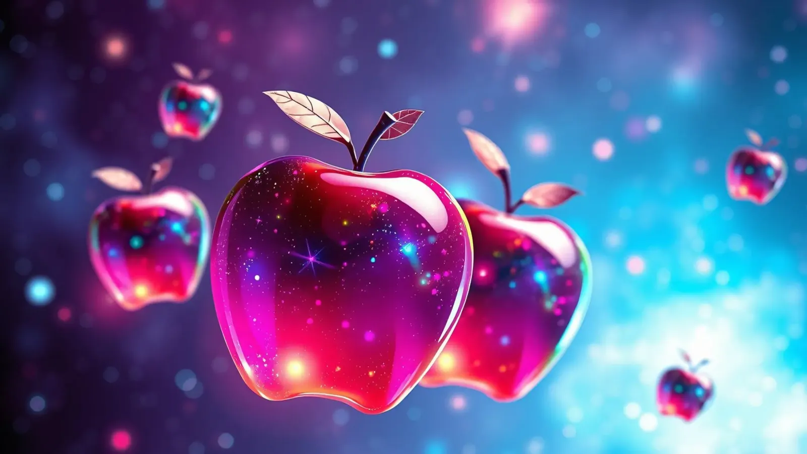 glossy apples with cosmic background and sparkling elements alu-dibond by DesignDoodle