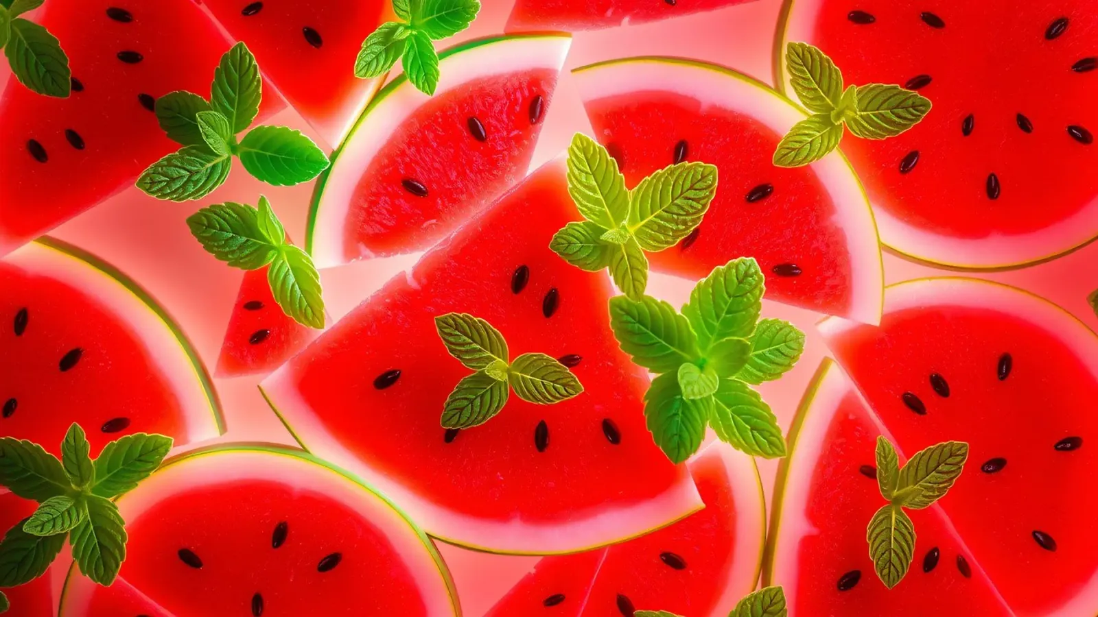Des tranches de pastèque avec des feuilles de menthe pour un été tout en fraîcheur poster de DesignDoodle