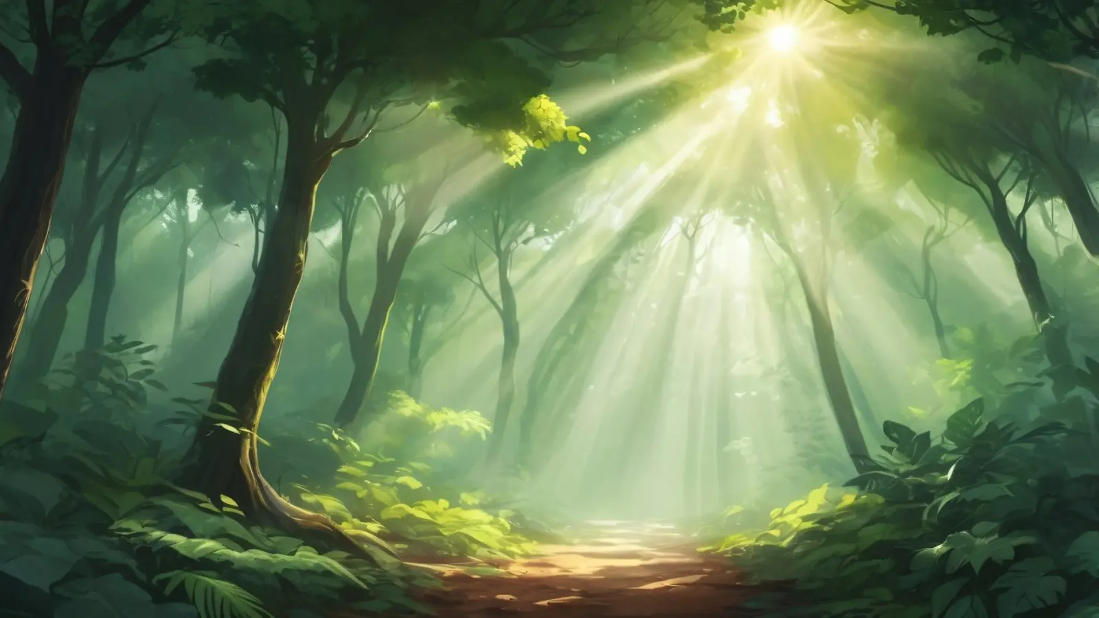 La luce del sole filtra attraverso una foresta lussureggiante creando un'atmosfera serena. poster da DesignDoodle