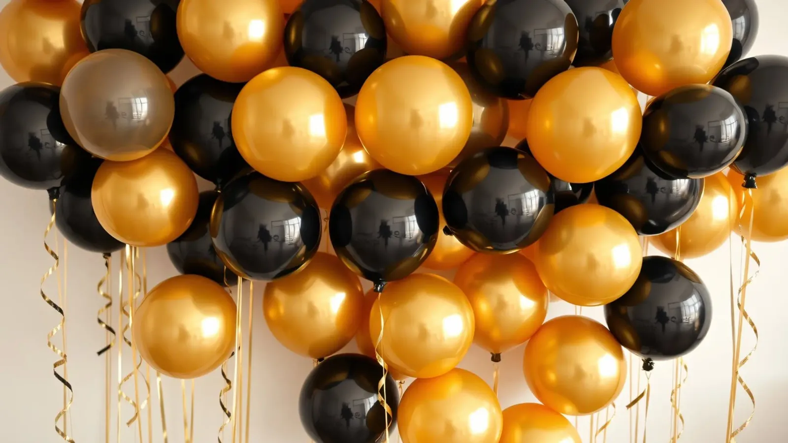 Celebrazione di un grappolo di palloncini neri e oro tela con Cornice a cassetta da DesignDoodle