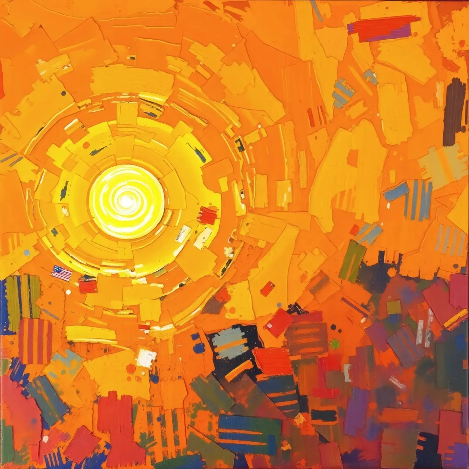 Un soleil radieux rayonne sur un paysage abstrait vibrant panneau forex de DesignDoodle