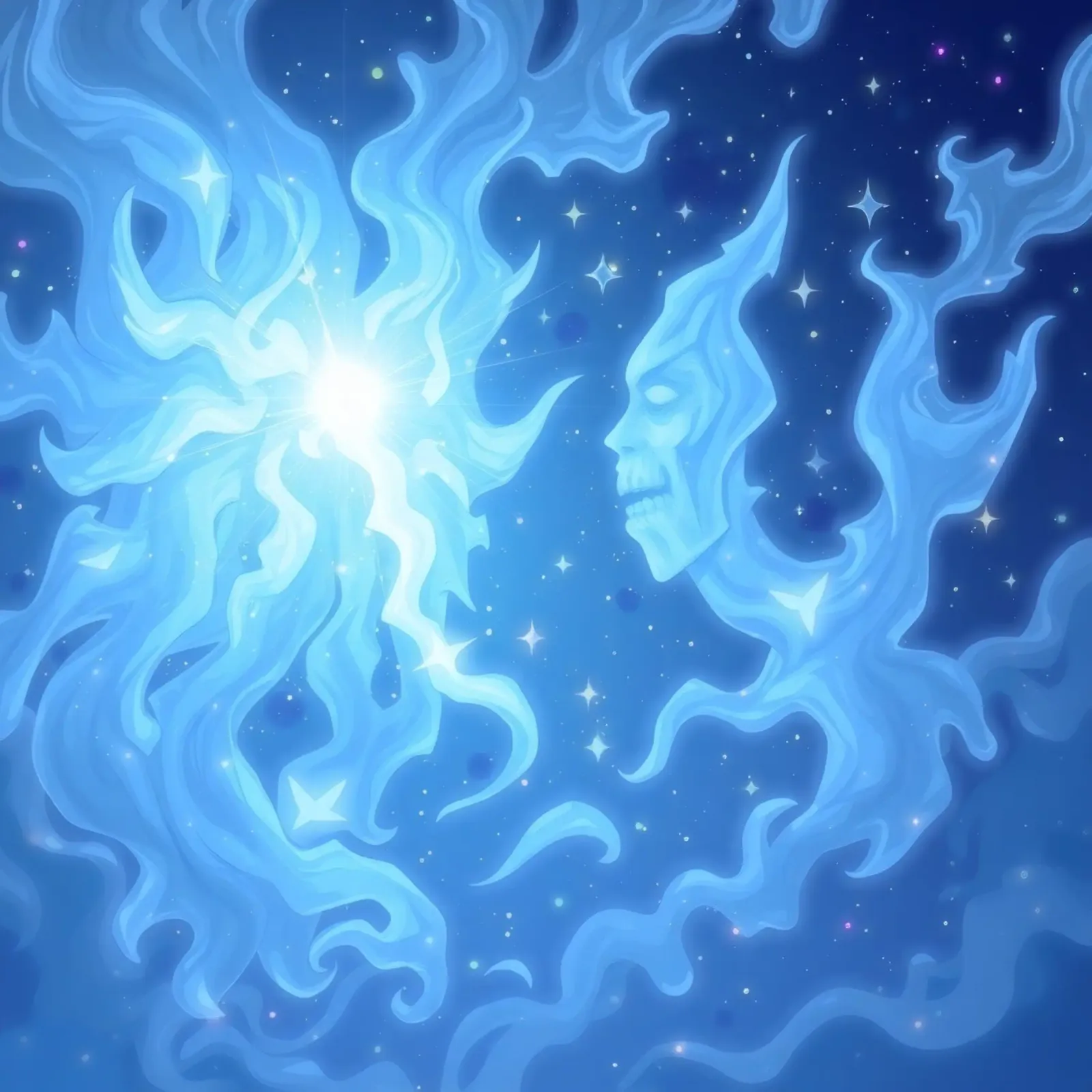Cielo notturno mistico con figure eteree e stelle luminose pellicola backlit da DesignDoodle
