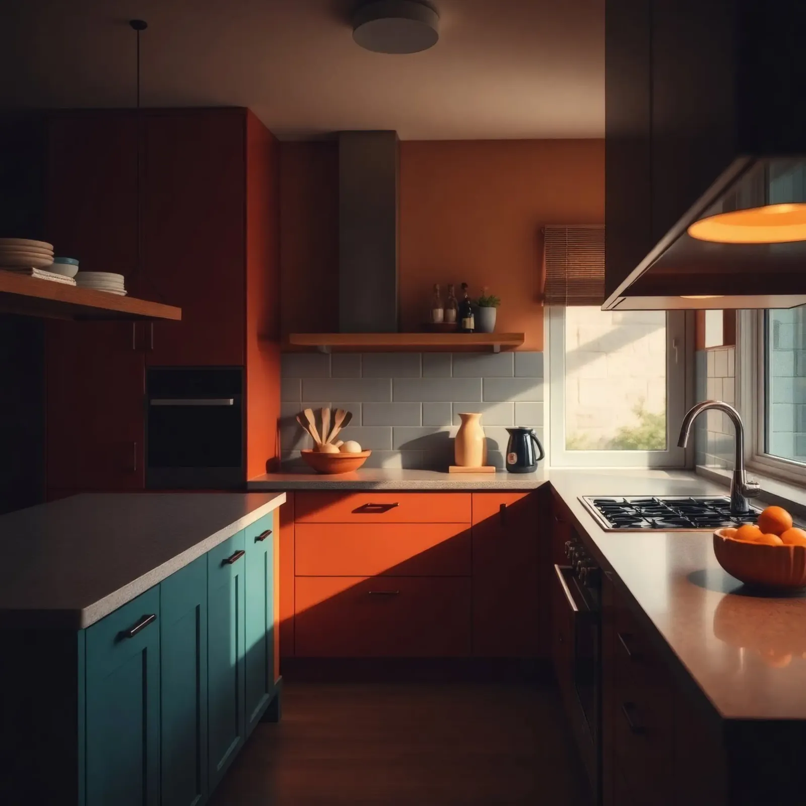 Una cucina luminosa e moderna con colori vivaci tela con Cornice a cassetta da DesignDoodle