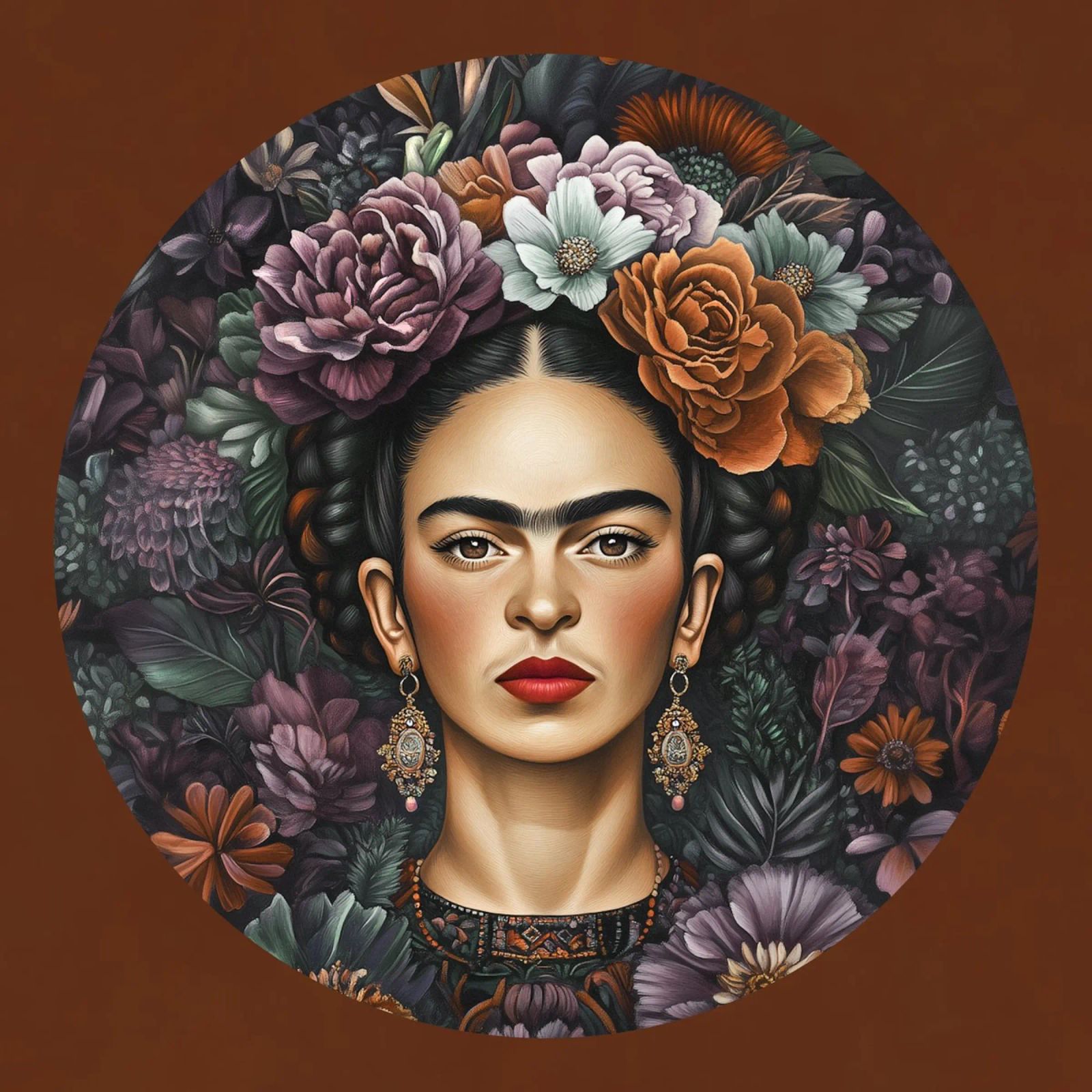 Frida Kahlo - estampado floral poster con marco de aluminio de Carinaprint