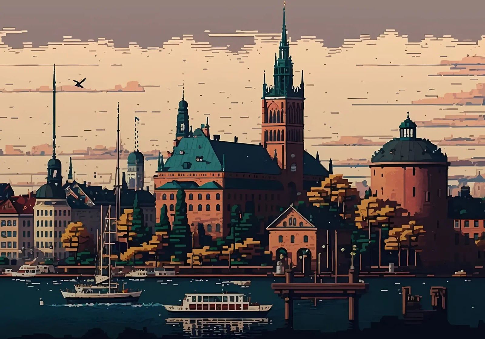Stockholm Stadt Pixel Kunst Poster von Bernotas