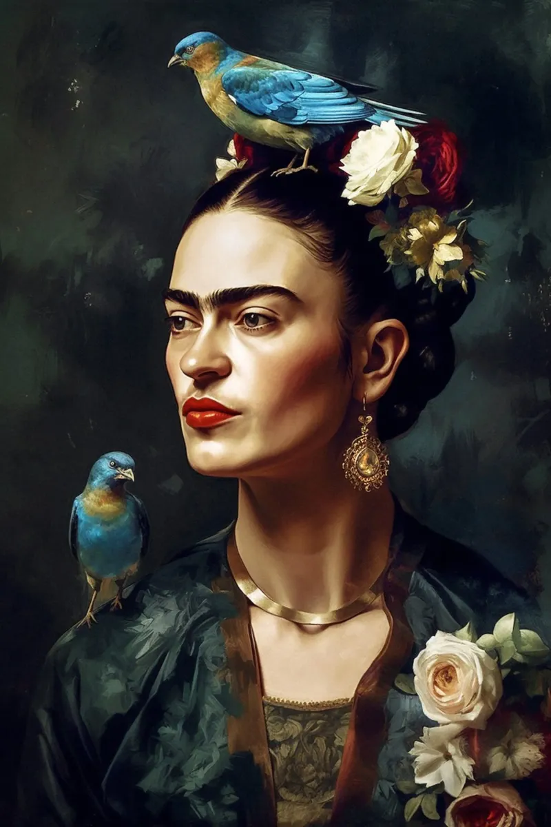 Frida Kahlo, Amore per gli uccelli pannello forex da Carinaprint