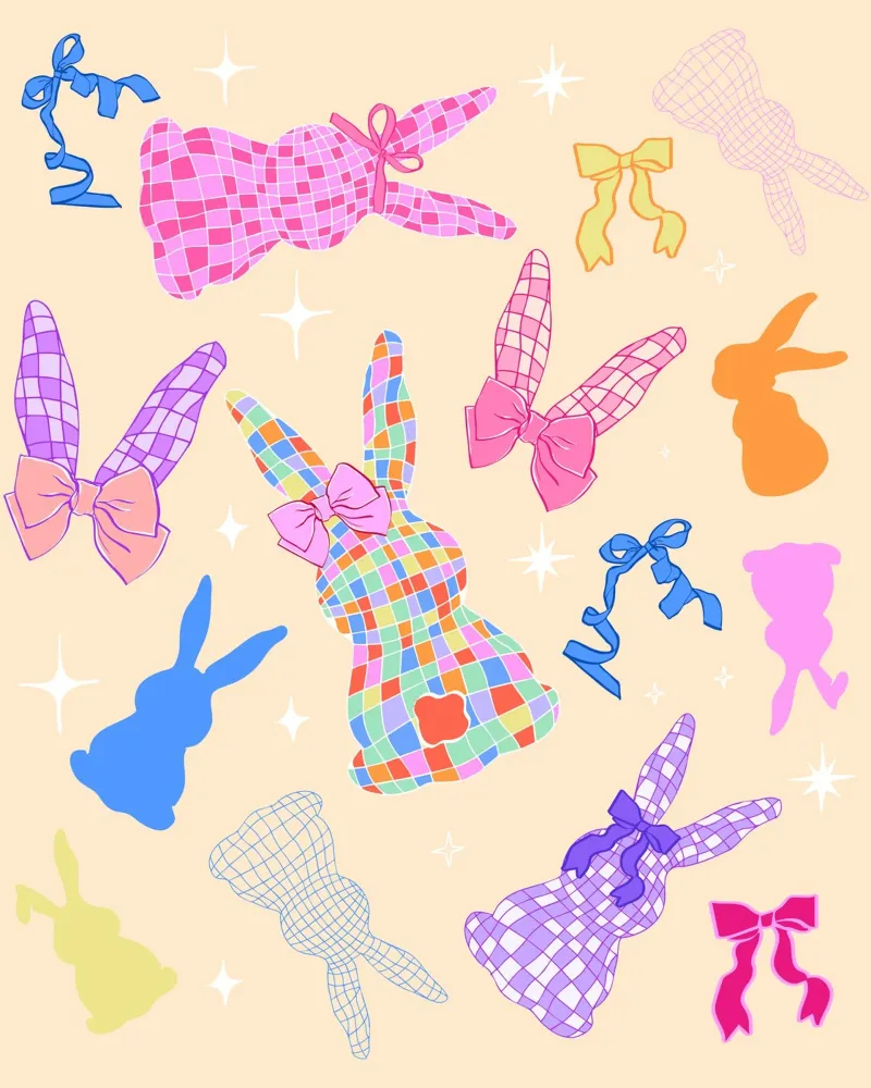 Coquette Bunny Pattern poster with wooden frame by EDMPROJECT
