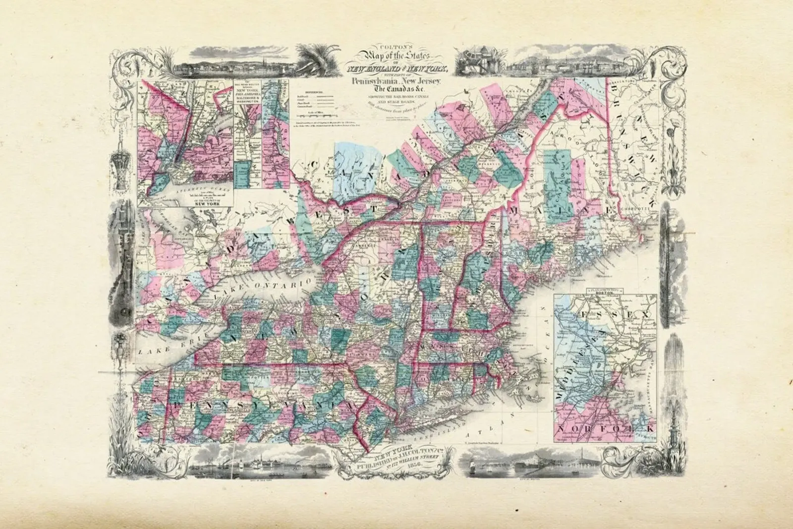 Pocket Map Of New England And New York tela con Cornice a cassetta da Artokoloro Quint Lox Ltd