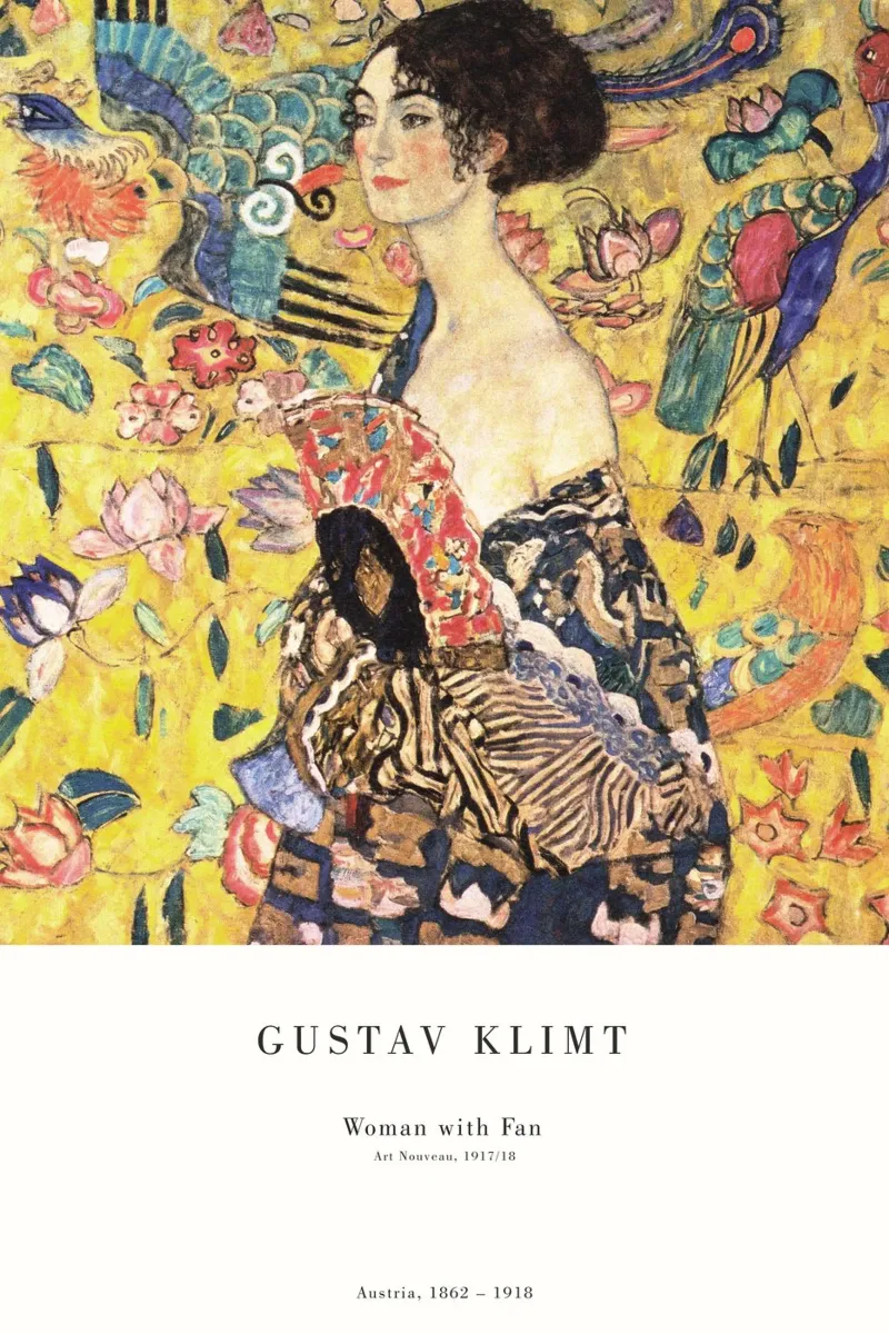 Gustav Klimt - Signora con ventaglio poster con telaio in legno da Old Masters