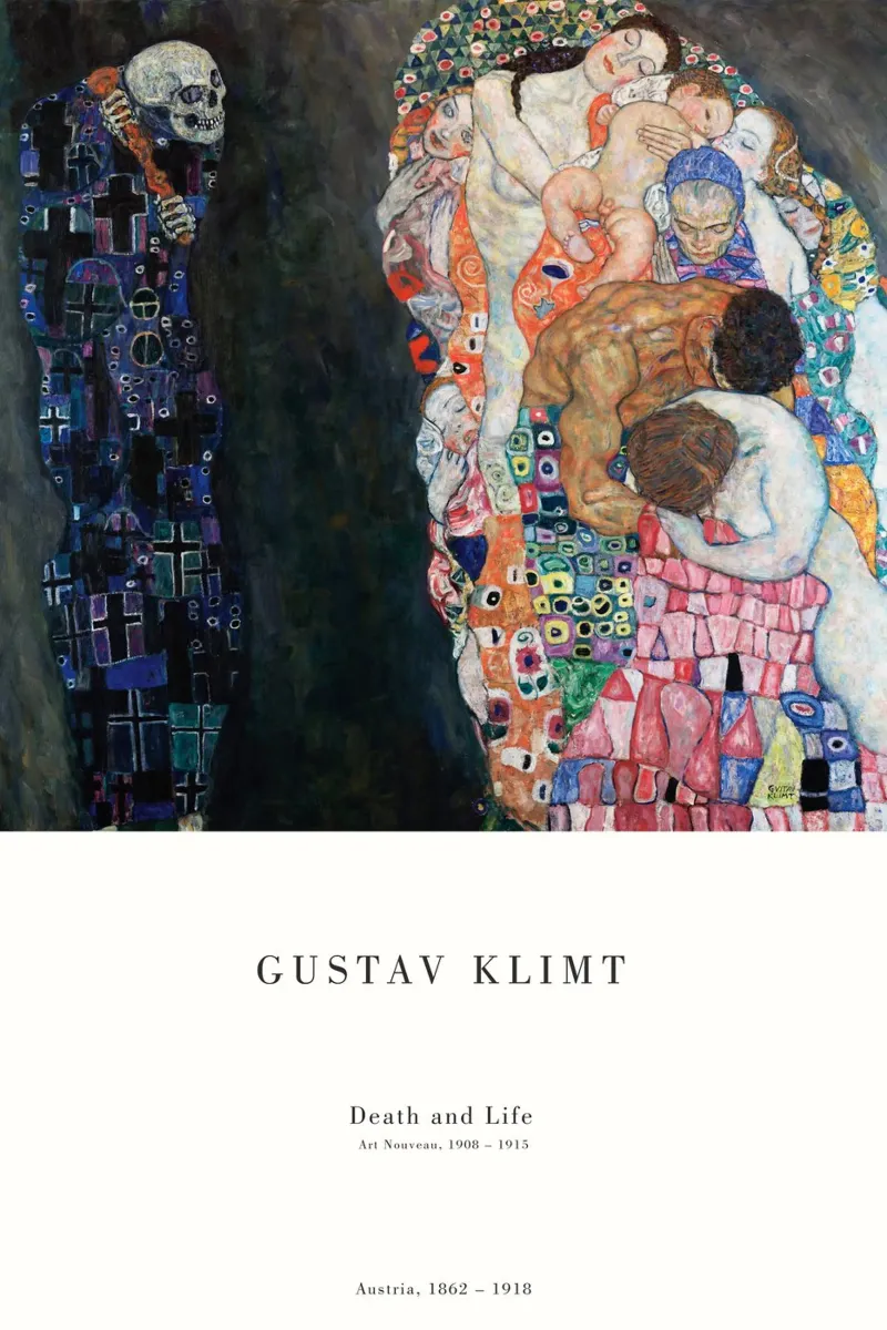 Gustav Klimt - Tod oder Leben Leinwand mit Schattenfugenrahmen von Old Masters