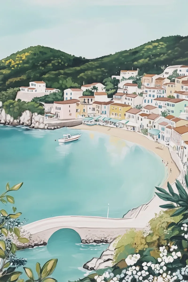 Mediterraan kustdorp canvas met Baklijst van Melloi Art Print