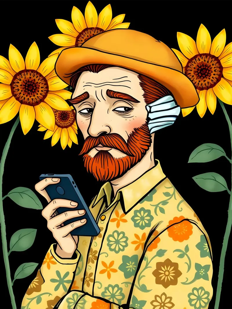 Vincent Van Gogh With Mobile Phone hahnemühle by COLLEEN CRAFTS