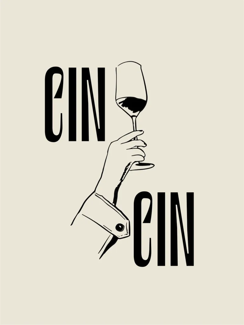 Cin Cin Wine Vino Line Art Illustration alu-dibond by Peaches Art Prints