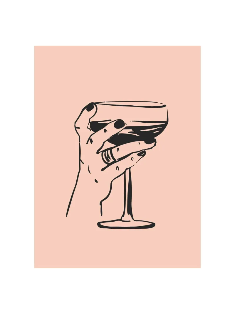 Mano con cocktail in rosa e nero tela con Cornice a cassetta da Peaches Art Prints
