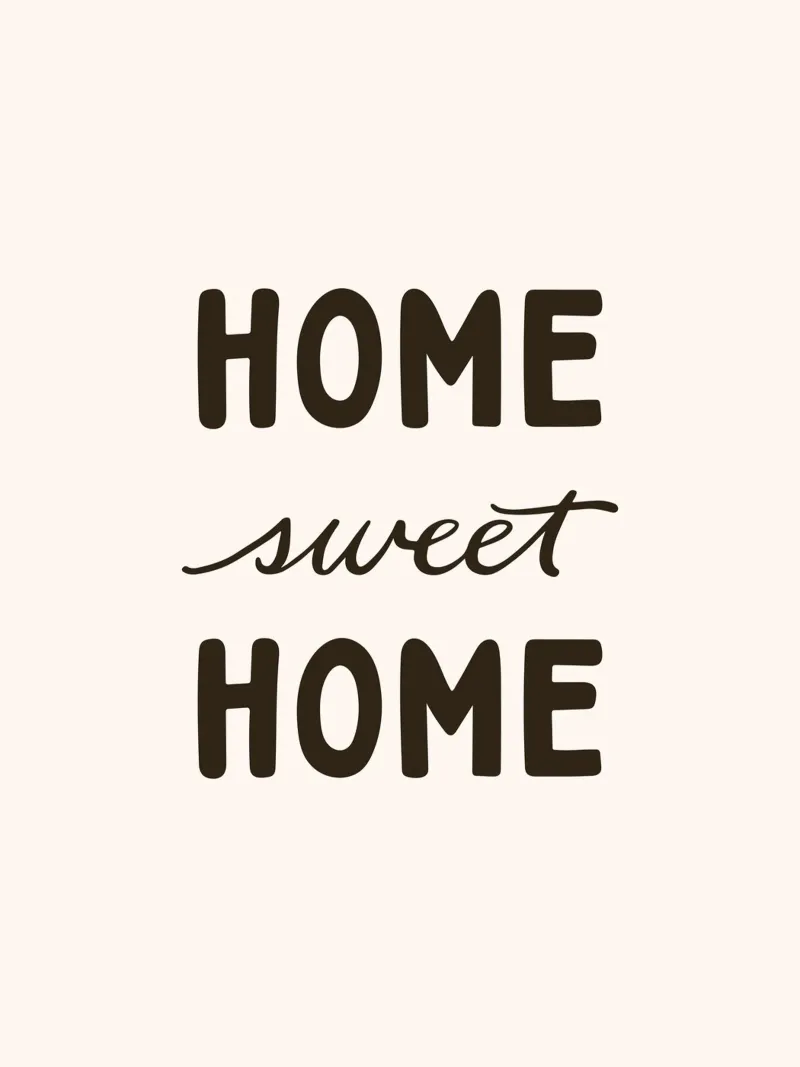 Home Sweet Home Beige | Modern stylish lettering design poster avec cadre en bois de Kathrin Woo Design