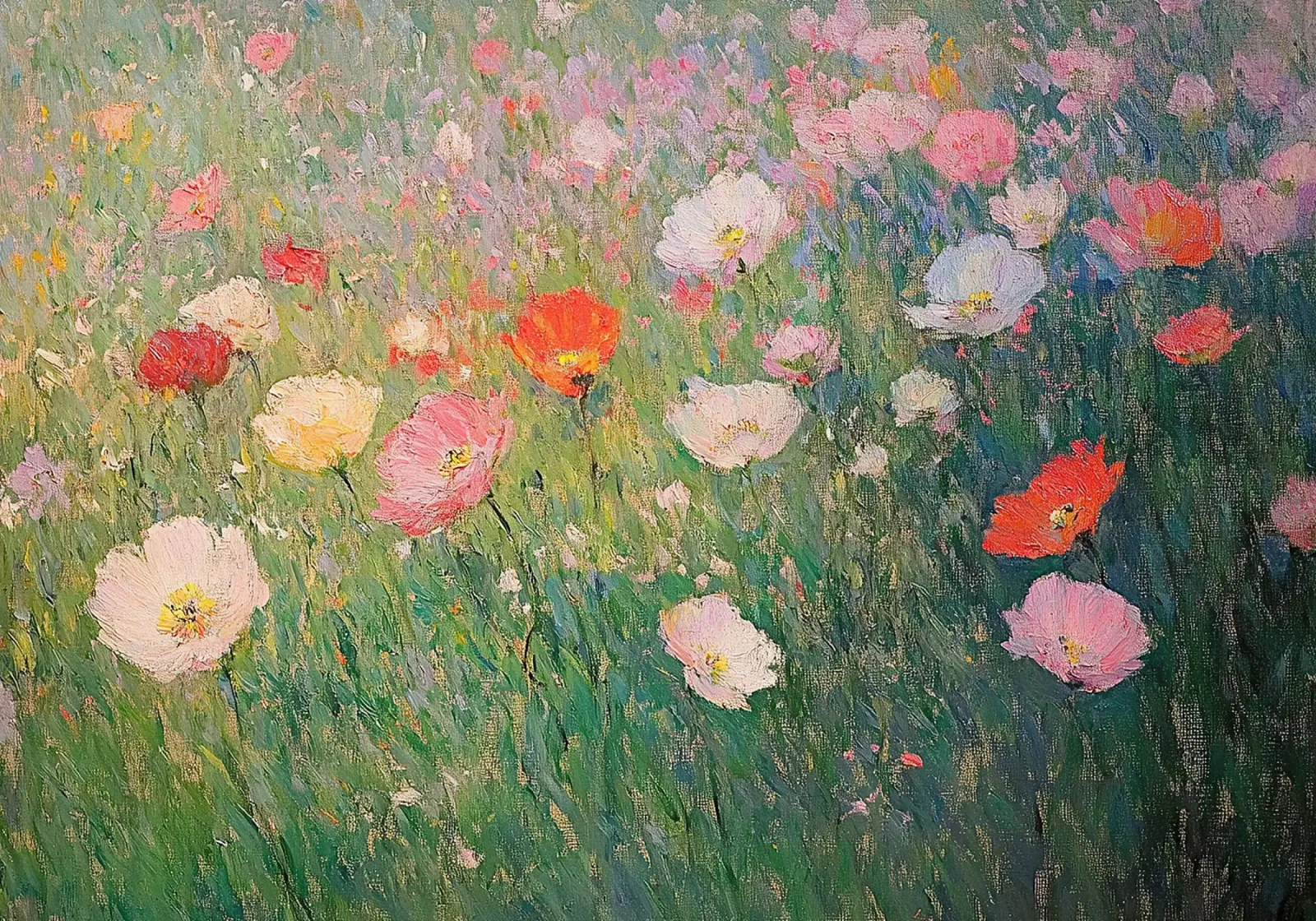 Prato fiorito Impressionismo Olio Fiori poster con telaio in alluminio da Euphoria Theresa