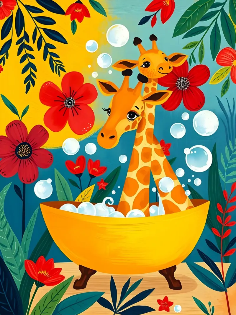 GIRAFFE NELLA VASCA DA BAGNO tela con Cornice a cassetta da ARTOMATIC