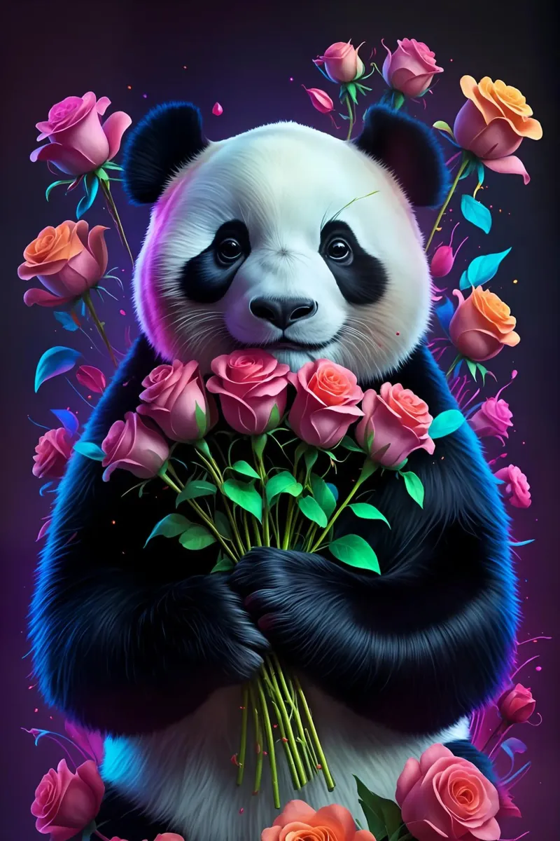 Panda con rose pellicola backlit da MakArena