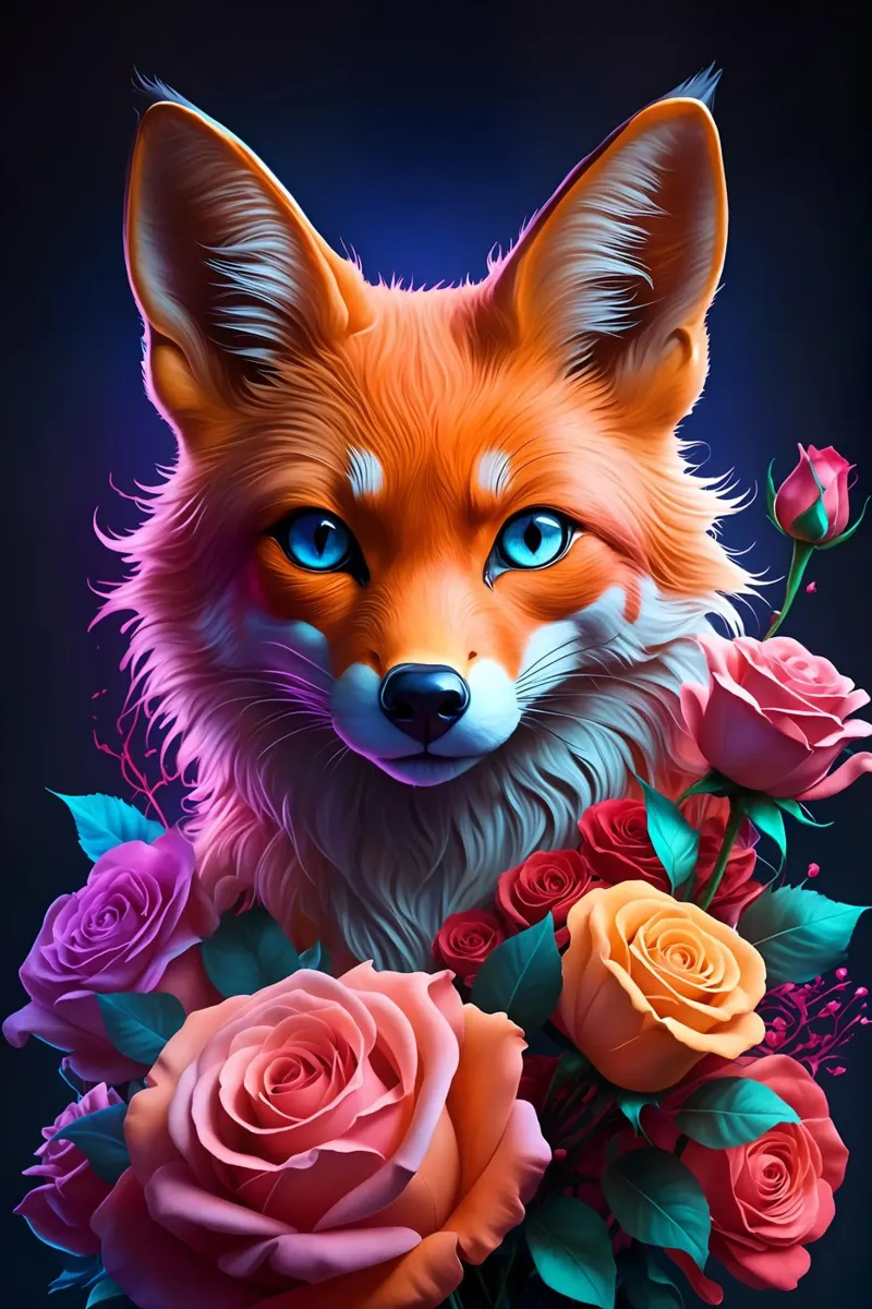 Fox with roses canvas by MakArena