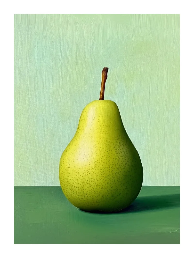Minimalist pear on a pastel green background canvas with Floater frame by Spice & Style