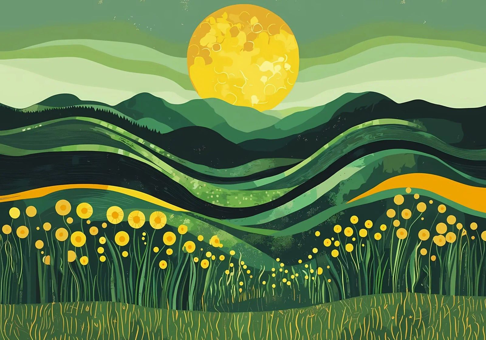 Yellow Moon Between Mountains poster by Caeson