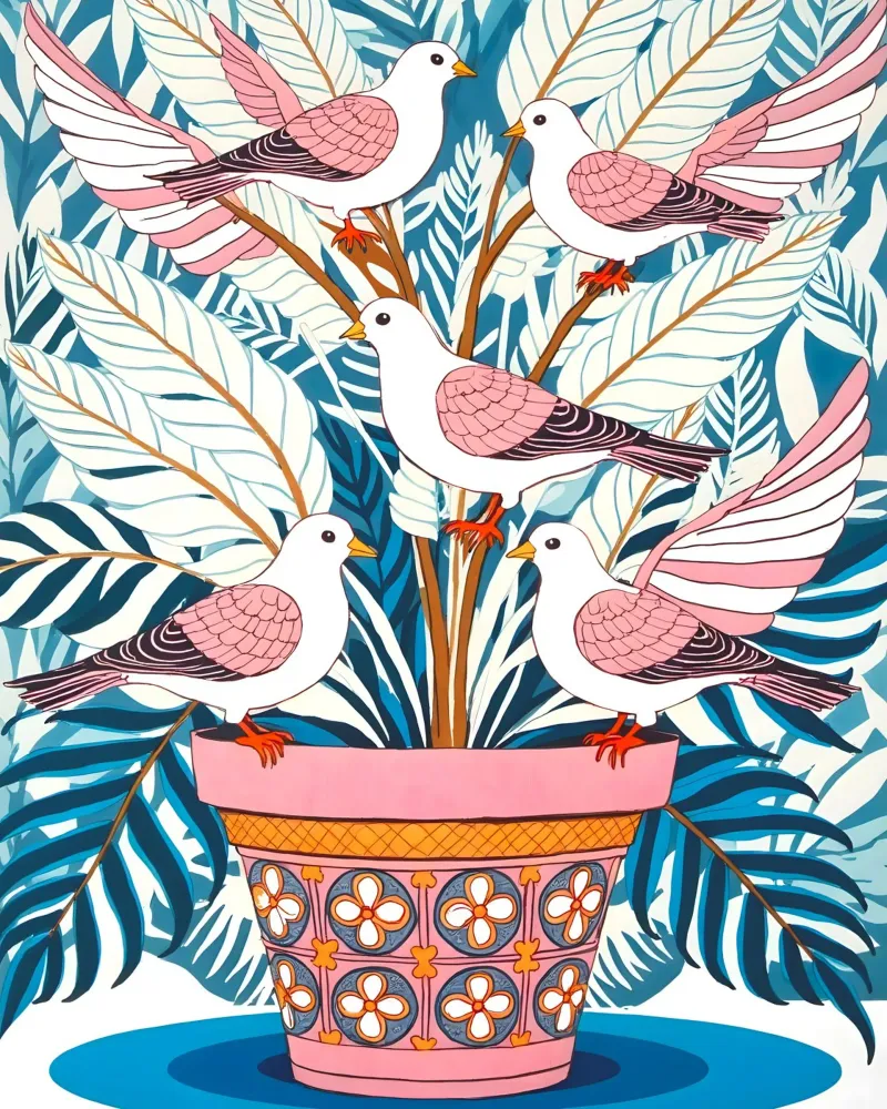 Cinque colombe in fiore poster da 83oranges