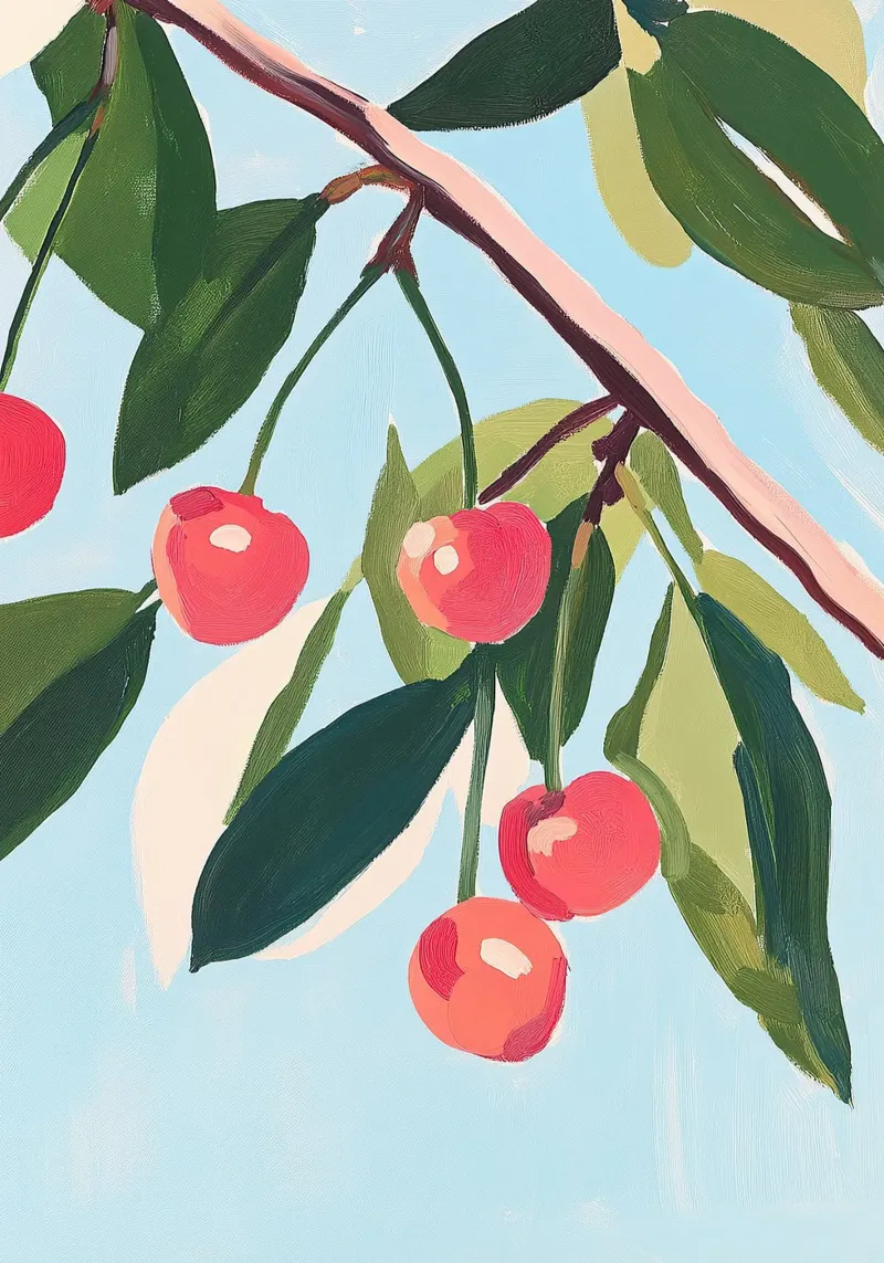 Kirschen Sommer Botanisch Obstmalerei Hahnemühle von Euphoria Theresa