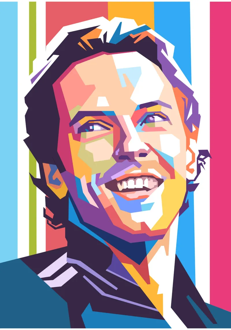Ritratto pop art di Chris Martin dei Coldplay pellicola backlit da Hantamrata