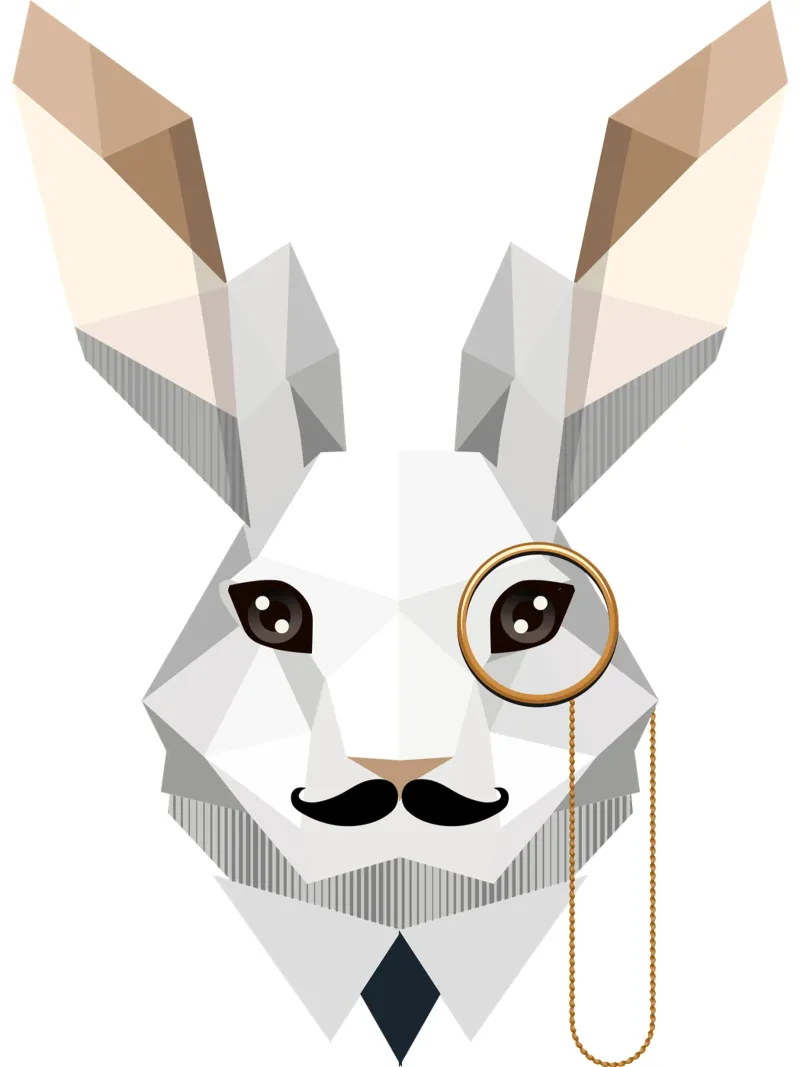 Coniglietto di Pasqua elegante con monocolo e baffi carta hahnemühle da namosh