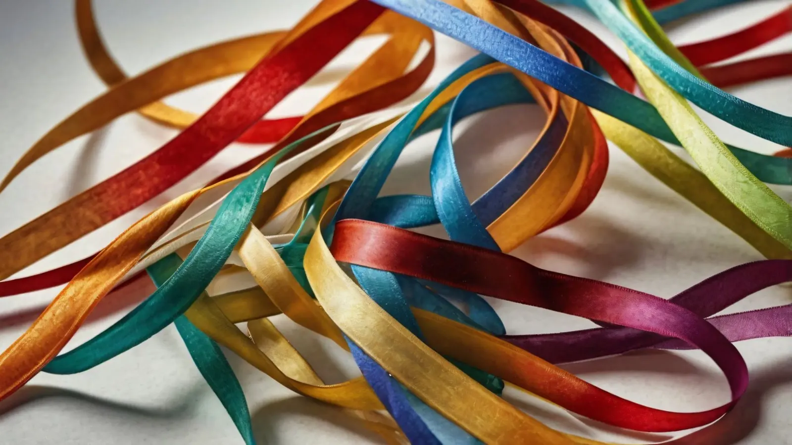 Vibrant collection of colorful ribbons scattered alu-dibond by DesignDoodle