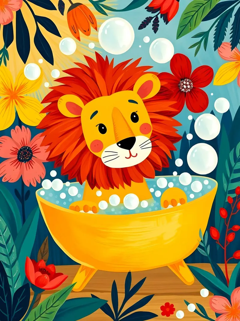 Lion In Bath canvas by ARTOMATIC