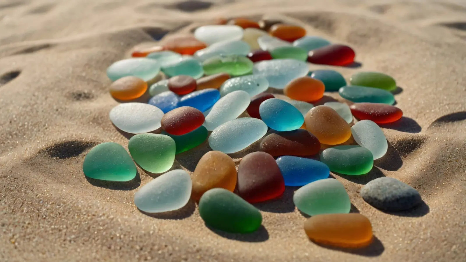 Ciottoli di gemme colorate sparsi sul litorale della spiaggia sabbiosa pellicola backlit da DesignDoodle
