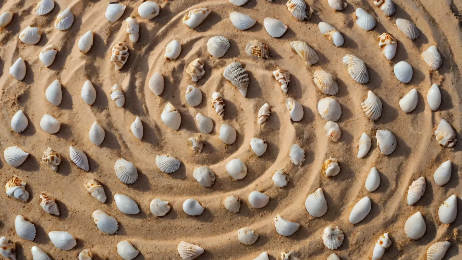 Disposizione a spirale di conchiglie su una spiaggia sabbiosa pellicola backlit da DesignDoodle