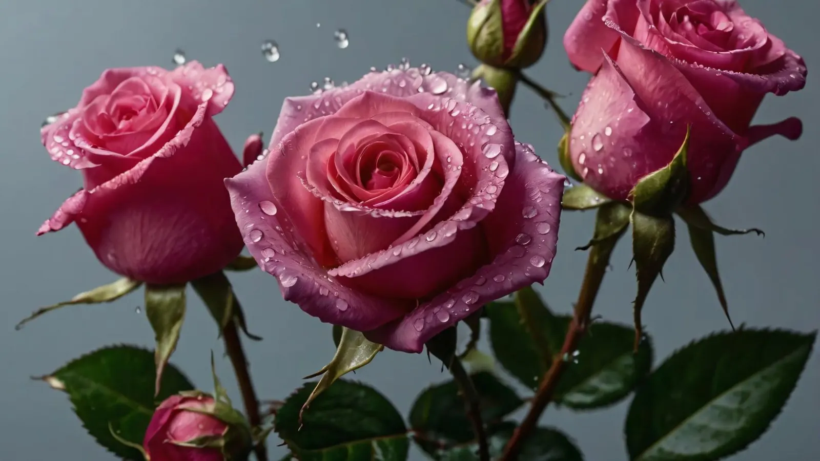 Delicate pink roses with droplets on petals canvas by DesignDoodle