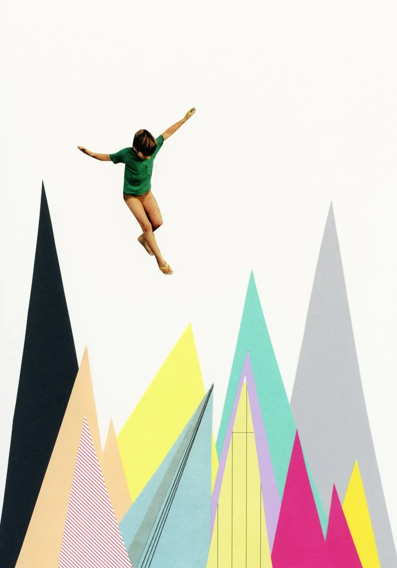 Springen in de bergen poster van Cassia Beck Collage