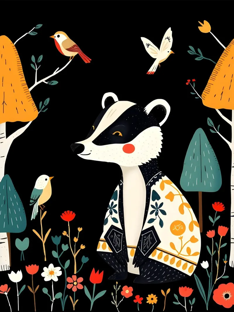 BADGER WOODLAND FOLK ART hahnemühle by COLLEEN CRAFTS