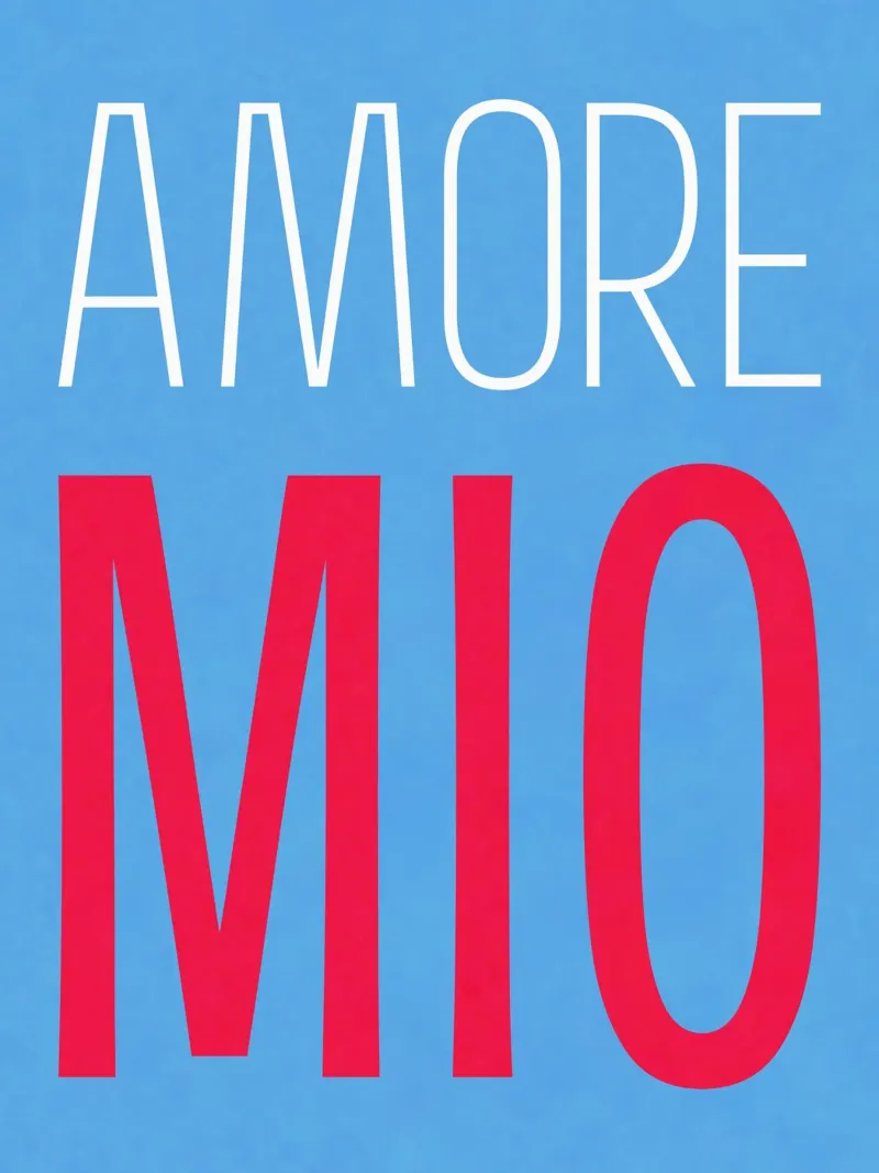 Amore Mio, blu pop estivo poster con telaio in legno da Carinaprint
