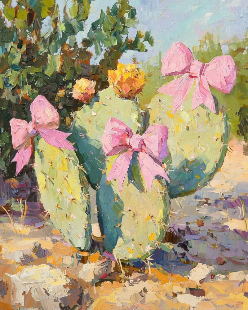 Cactus rosa con fiocco Botanical Boho Desert Tropical Succulent Art poster con telaio in legno da Gentle Echoes Art