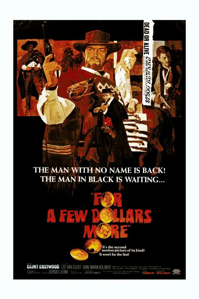 ‘For a Few More Dollars’ Retro Movie Poster pellicola backlit da Gallery Print and Art Limited