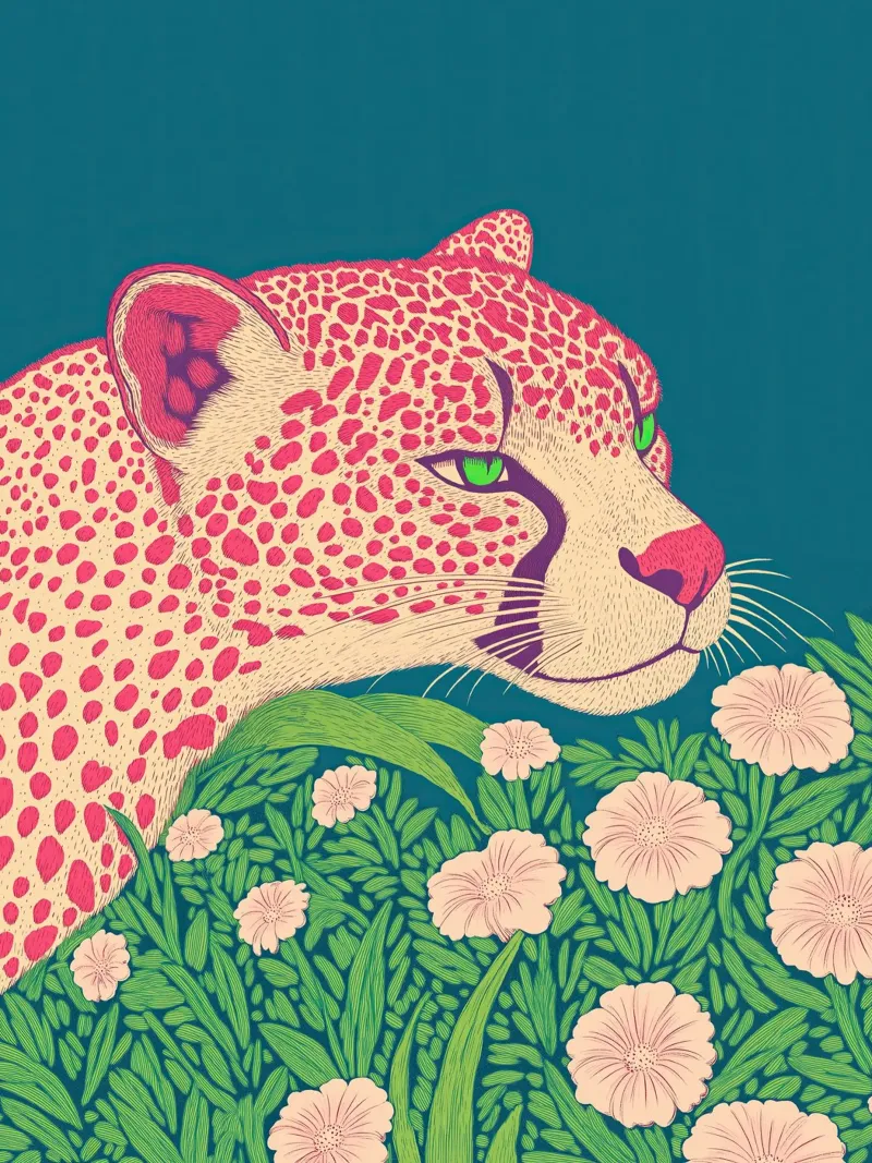 Elegante fiore di primavera Leopardo rosa in una giungla di ciliegi in fiore pellicola backlit da Kaji