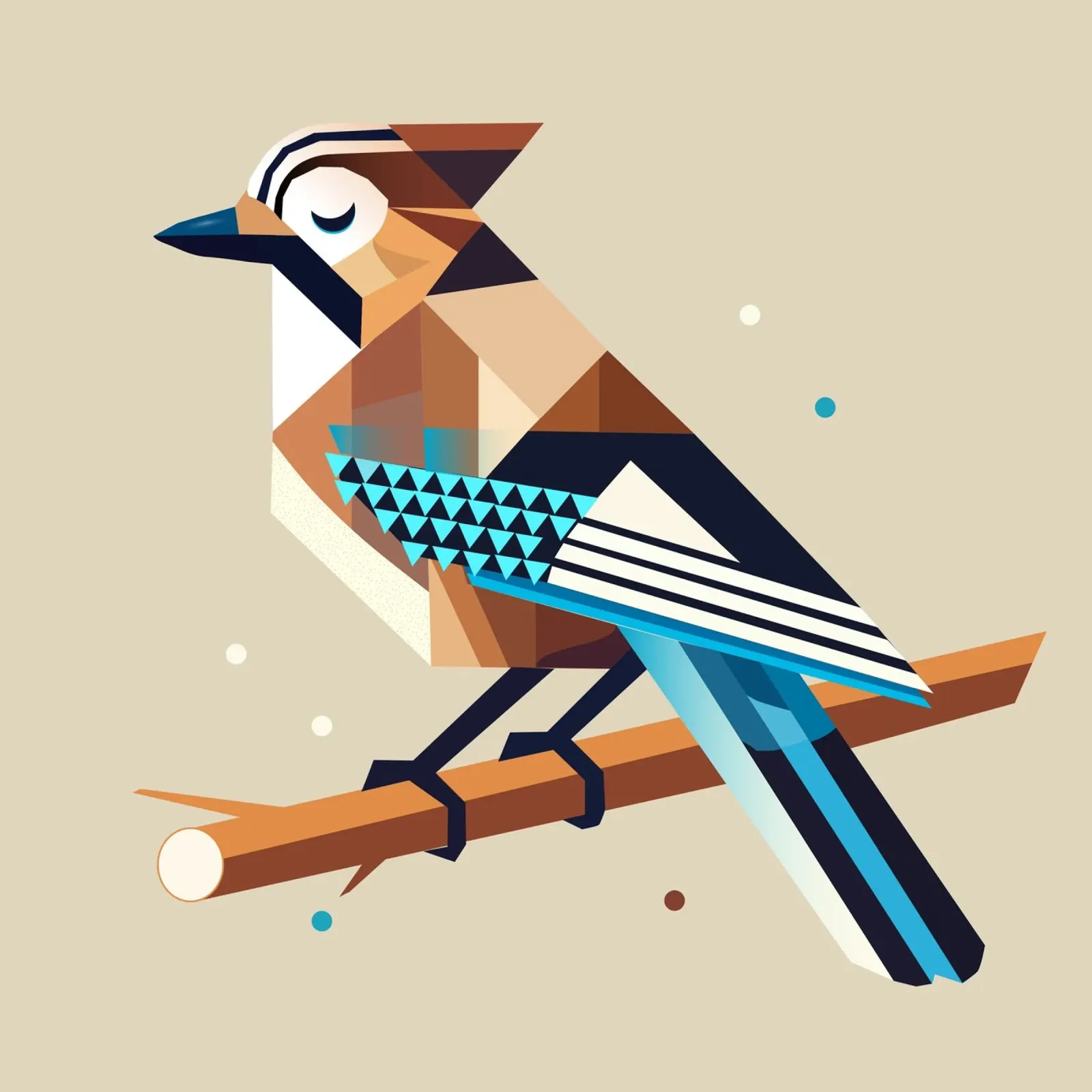 Jay on a branch - stylised spring motif canvas by namosh
