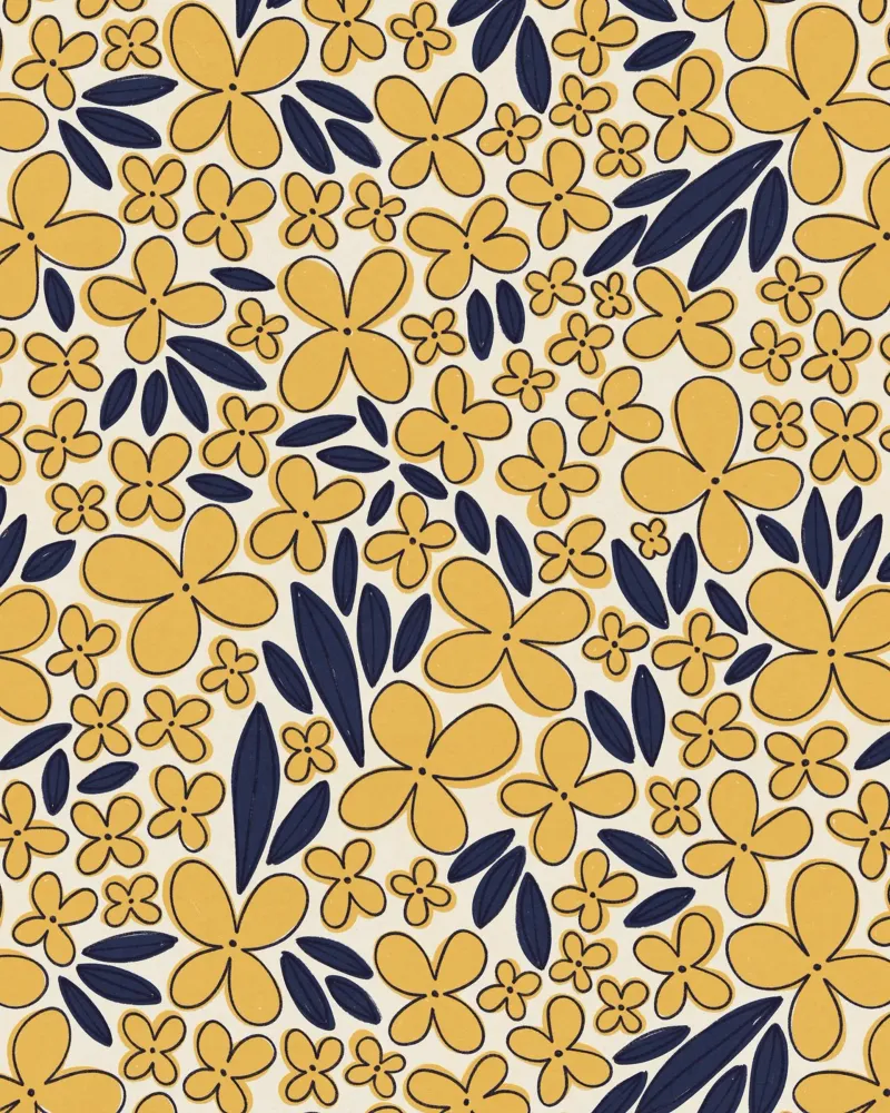 Motif de fleur à quatre feuilles / Jaune et bleu poster avec cadre en plastique de Alisa Galitsyna